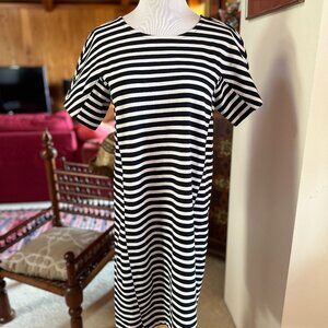 J. CREW Black White Strip Nautical Breton Sheath Dress - M